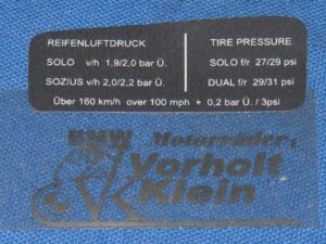 Hinweißschild RS links bis 1978 Reifendruck