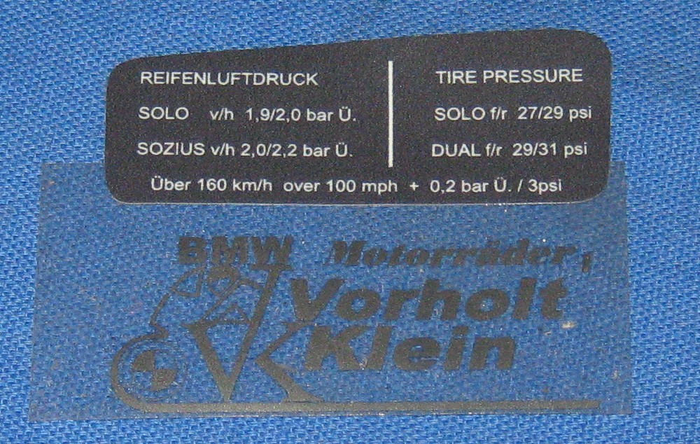 Hinweißschild RS links bis 1978 Reifendruck